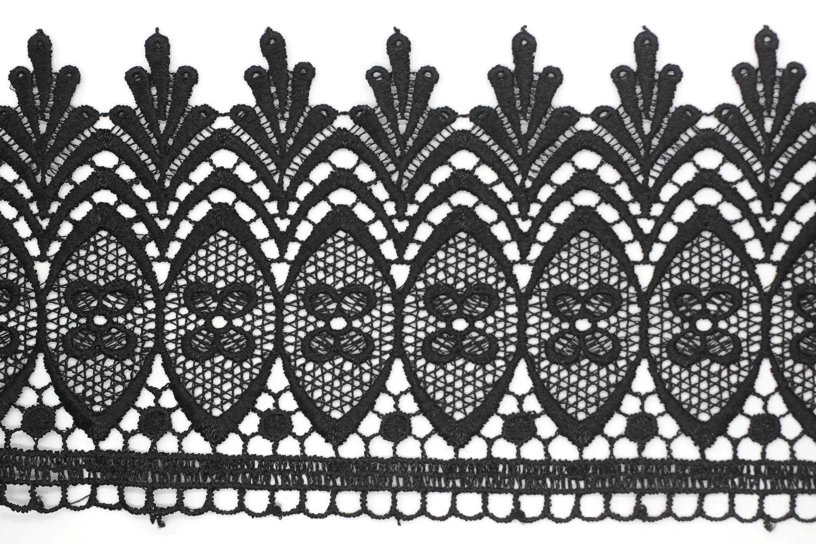 104mm 8 Meters Black Bridal Guipure Lace Trim | 4.11 Inches Wide Lace Trim | Geometric Bridal Lace | French Guipure | Guipure Lace Fabric