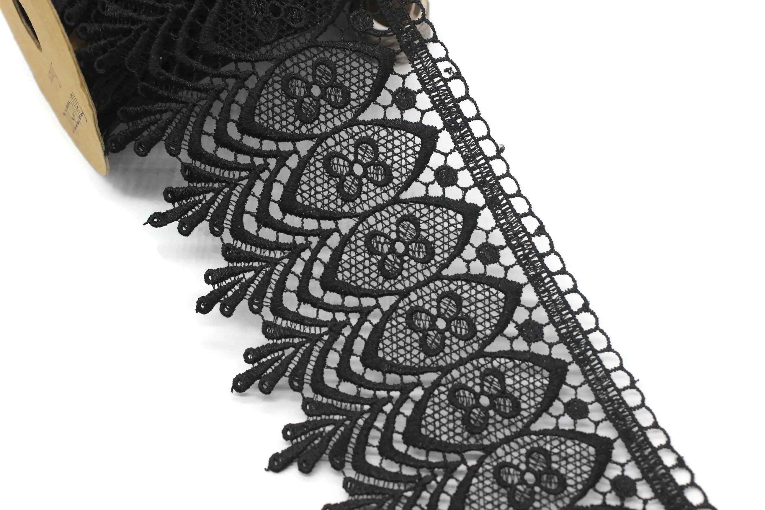104mm 8 Meters Black Bridal Guipure Lace Trim | 4.11 Inches Wide Lace Trim | Geometric Bridal Lace | French Guipure | Guipure Lace Fabric