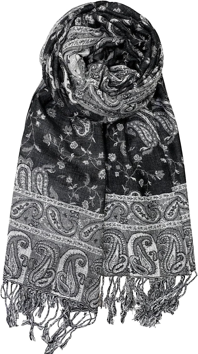 Achillea Reversible Paisley Pashmina Rave Scarf, Shawls and Wraps for Evening Dresses, Exotic Indian Scarves for All Season