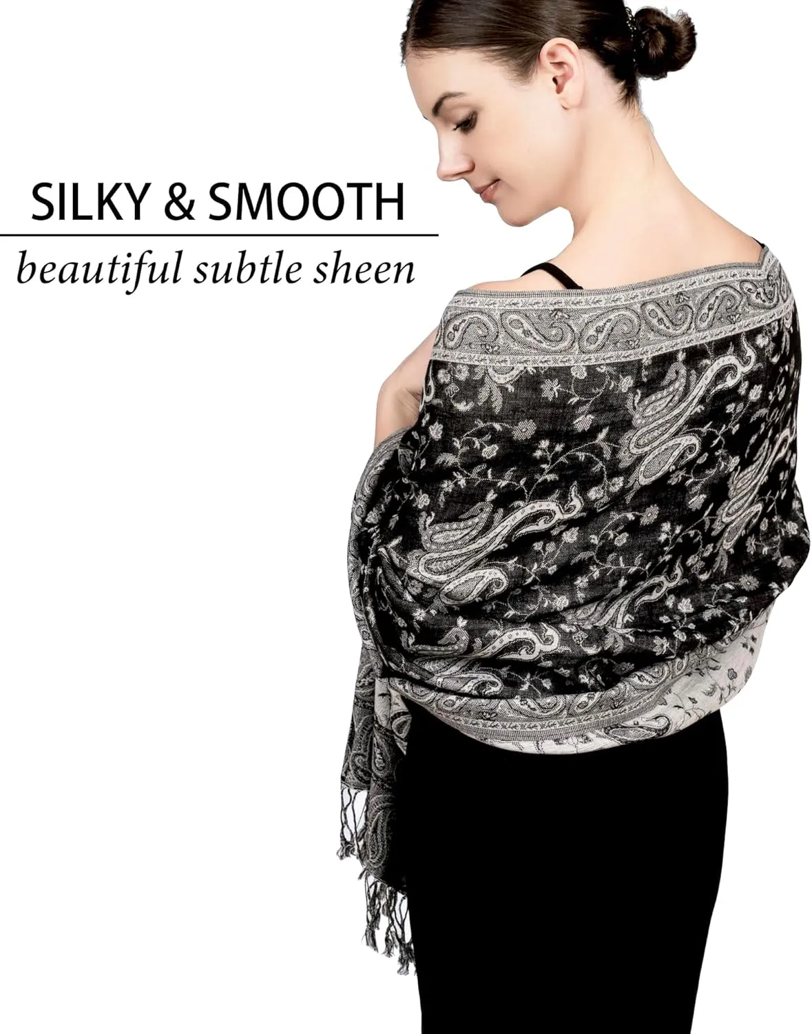Achillea Reversible Paisley Pashmina Rave Scarf, Shawls and Wraps for Evening Dresses, Exotic Indian Scarves for All Season