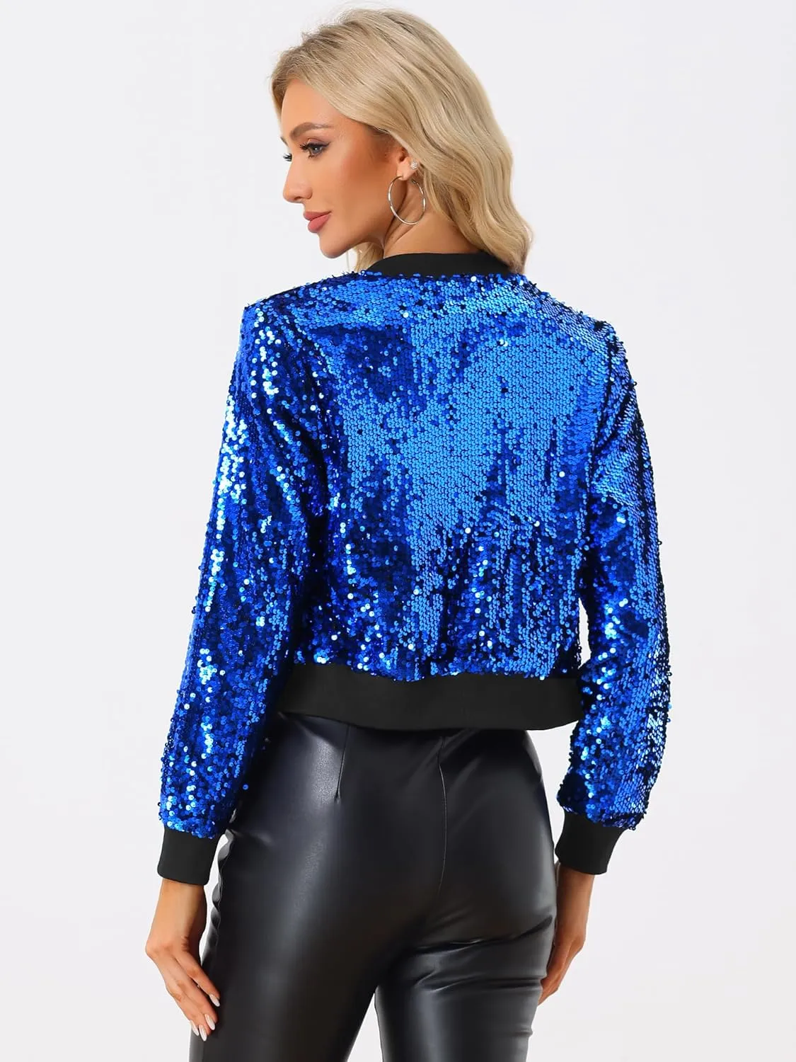 Allegra K Women Halloween Sequin Jackets 2025 Fall Glitter Shiny Party Sparkly Bomber Jacket