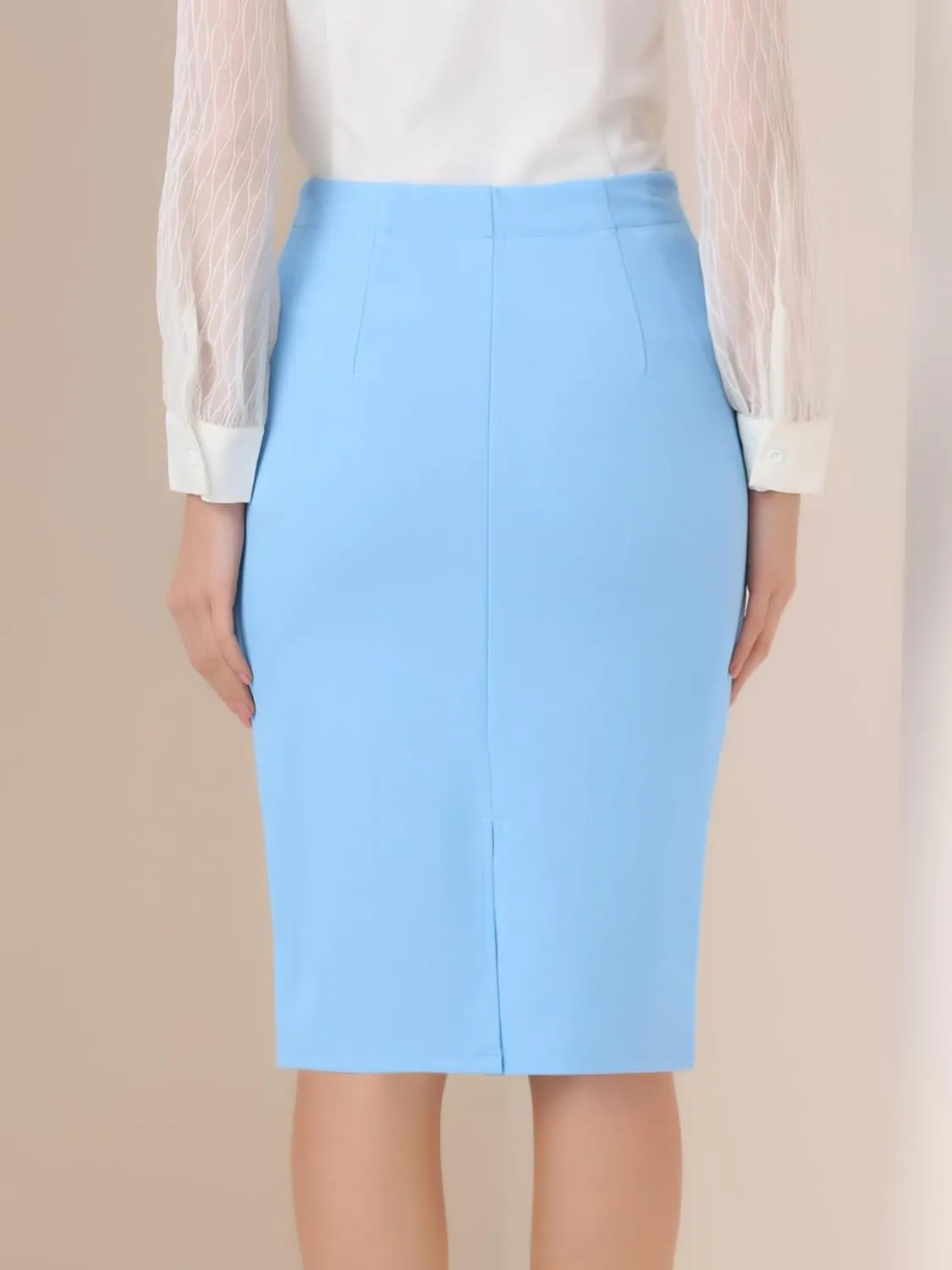 Allegra K Work Knee Length Bodycon Skirts for Women's Ruched High Waist Pencil Skirt