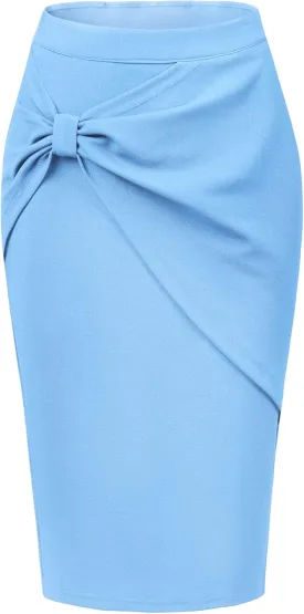 Allegra K Work Knee Length Bodycon Skirts for Women's Ruched High Waist Pencil Skirt