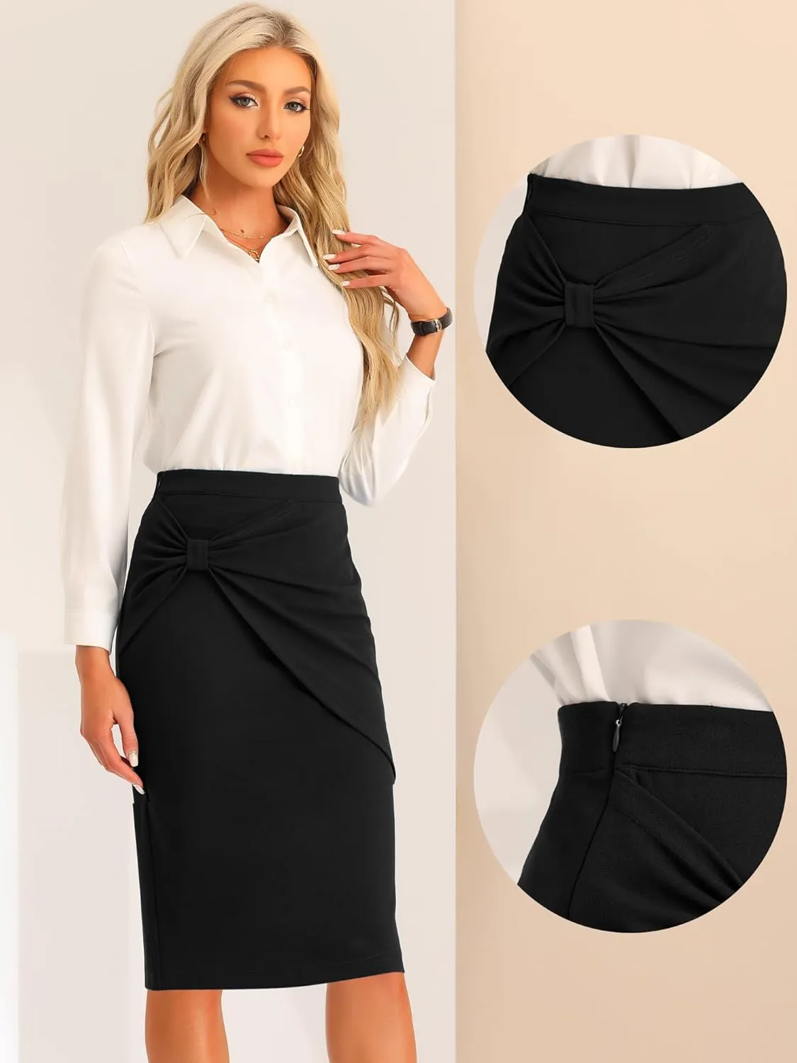 Allegra K Work Knee Length Bodycon Skirts for Women's Ruched High Waist Pencil Skirt