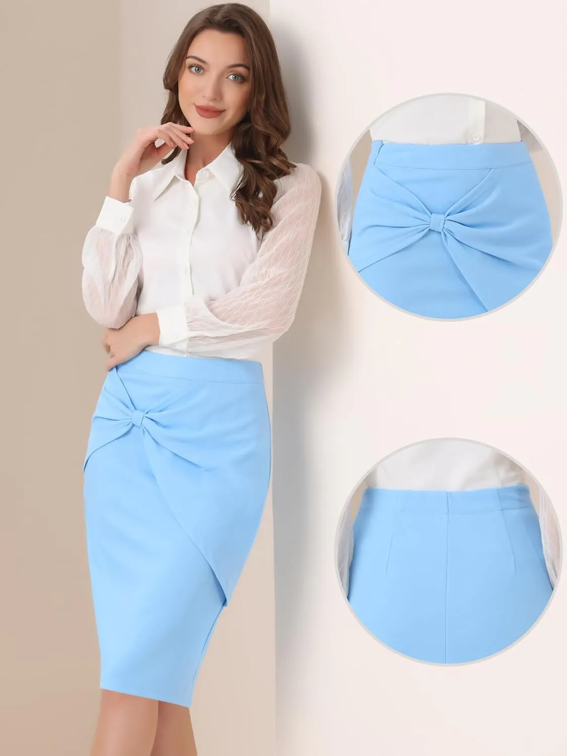 Allegra K Work Knee Length Bodycon Skirts for Women's Ruched High Waist Pencil Skirt