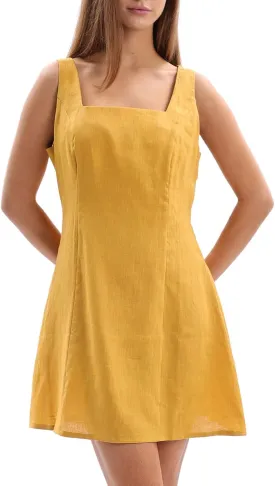 Amazhiyu Women's 100% Linen Square Neck Sleeveless Summer Mini Tank Dresses Casual