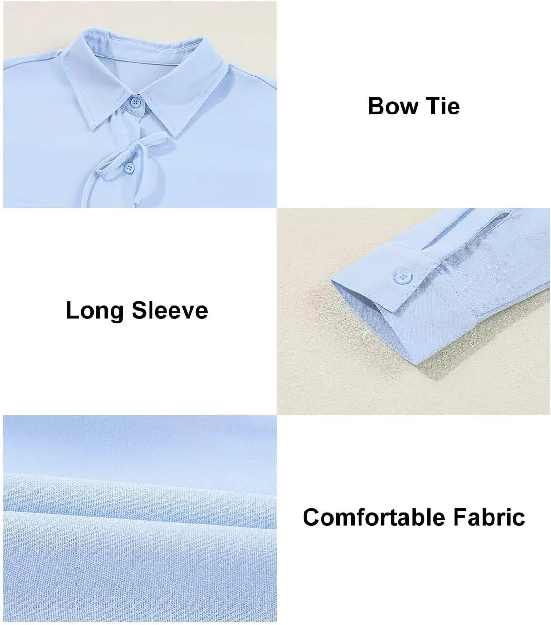 Astylish Womens V Neck Long Sleeve Blouse Button Down Solid Color Shirts Bow Tie Front Trendy Top