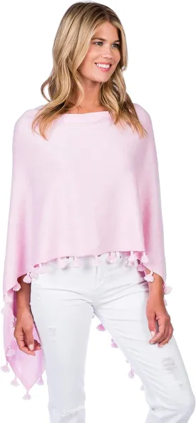 Caroline Grace by Alashan Cashmere Blend Tassel Trim Dress Luxe Topper Poncho -One Size -Lightweight, Soft,Cozy & Versatile
