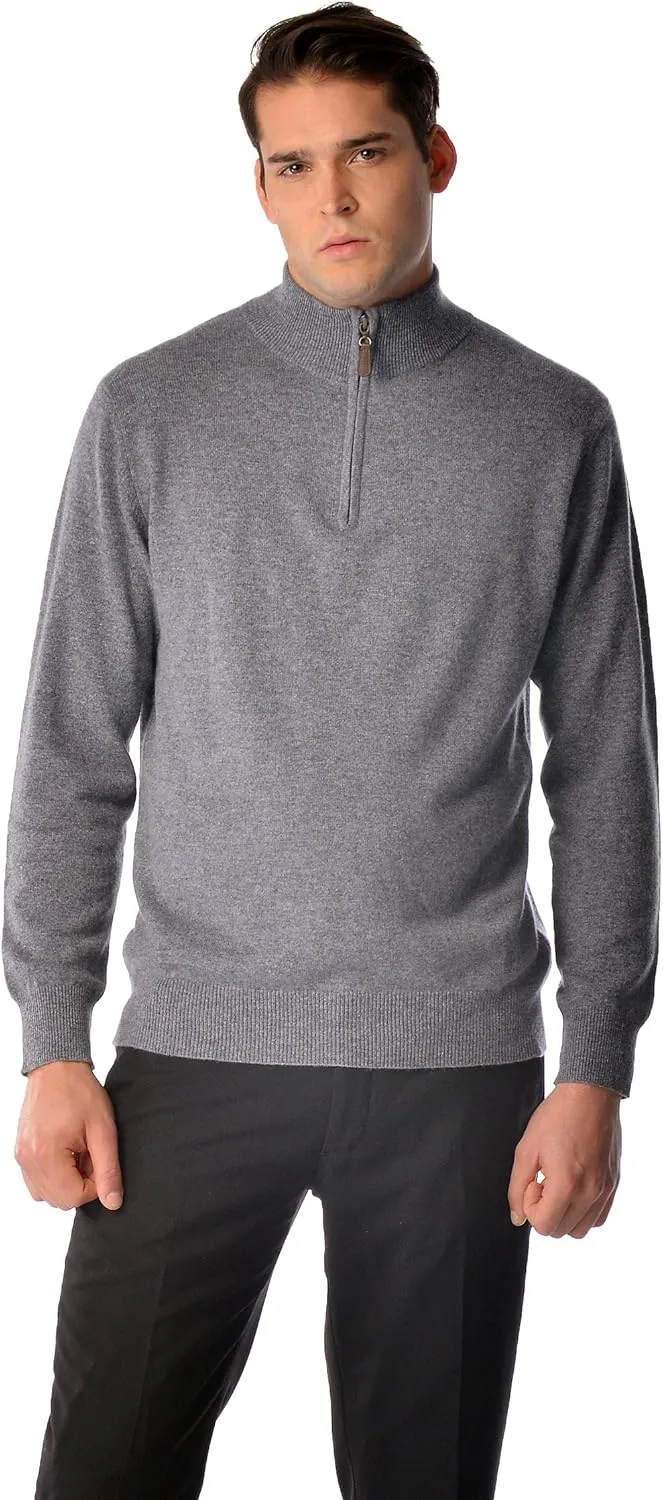 Cashmere Boutique 100% Pure Cashmere Half Zip Sweater for Men Pullover, Long Sleeve, Soft and Warm Quarter Zip Sweater