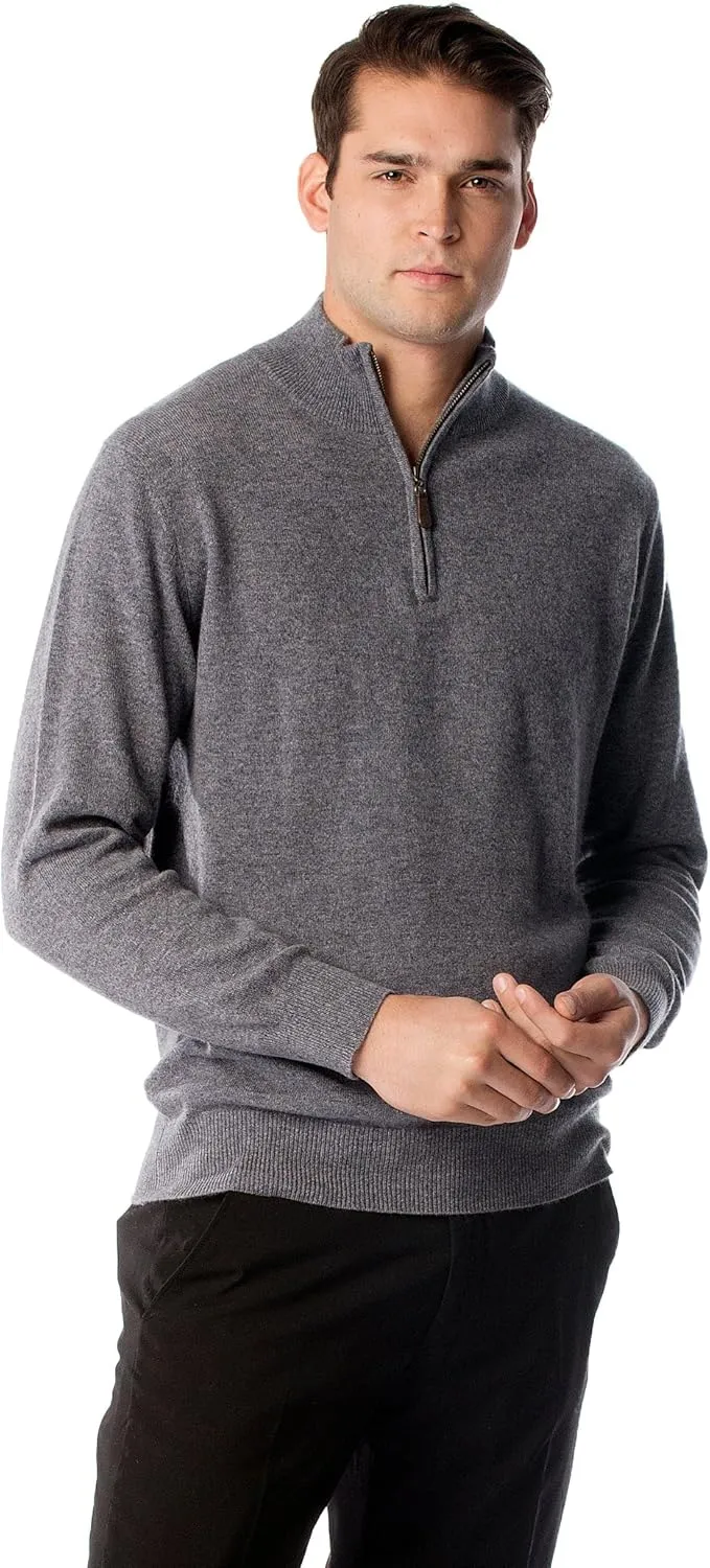 Cashmere Boutique 100% Pure Cashmere Half Zip Sweater for Men Pullover, Long Sleeve, Soft and Warm Quarter Zip Sweater