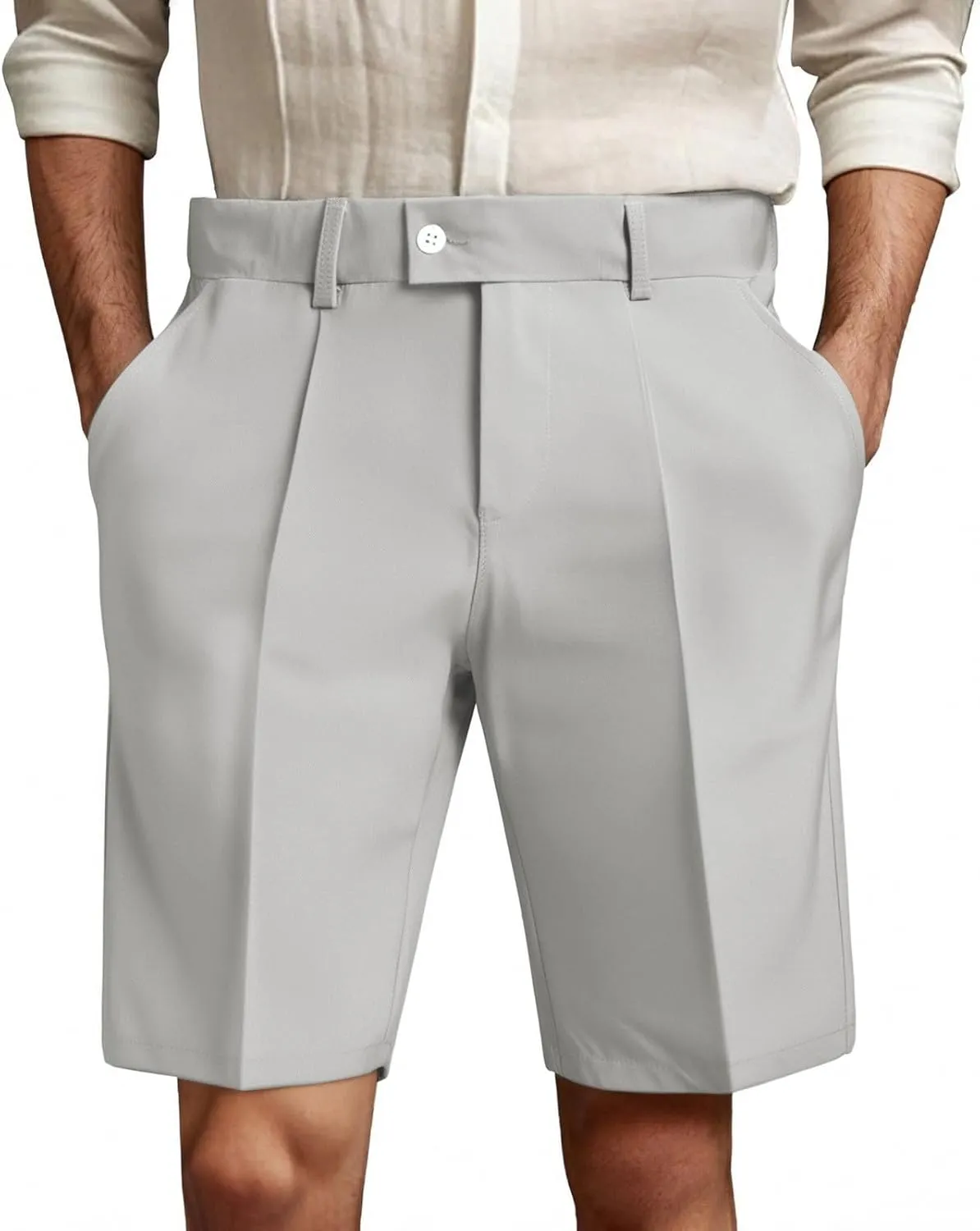 Chino Shorts Men Casual Pleated Front Golf Work Casual Shorts Lightweight Stretch Waist Button Dress Pants with Pockets