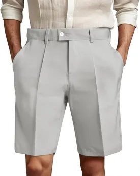 Chino Shorts Men Casual Pleated Front Golf Work Casual Shorts Lightweight Stretch Waist Button Dress Pants with Pockets