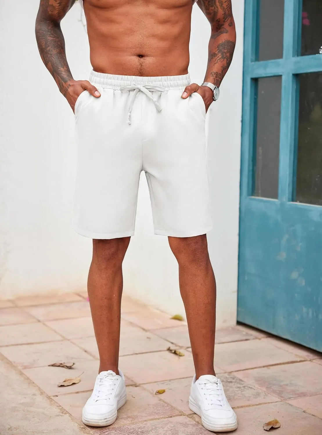 COOFANDY Men's Casual Drawstring Shorts Lightweight Elastic Waist Walking Shorts with Pockets