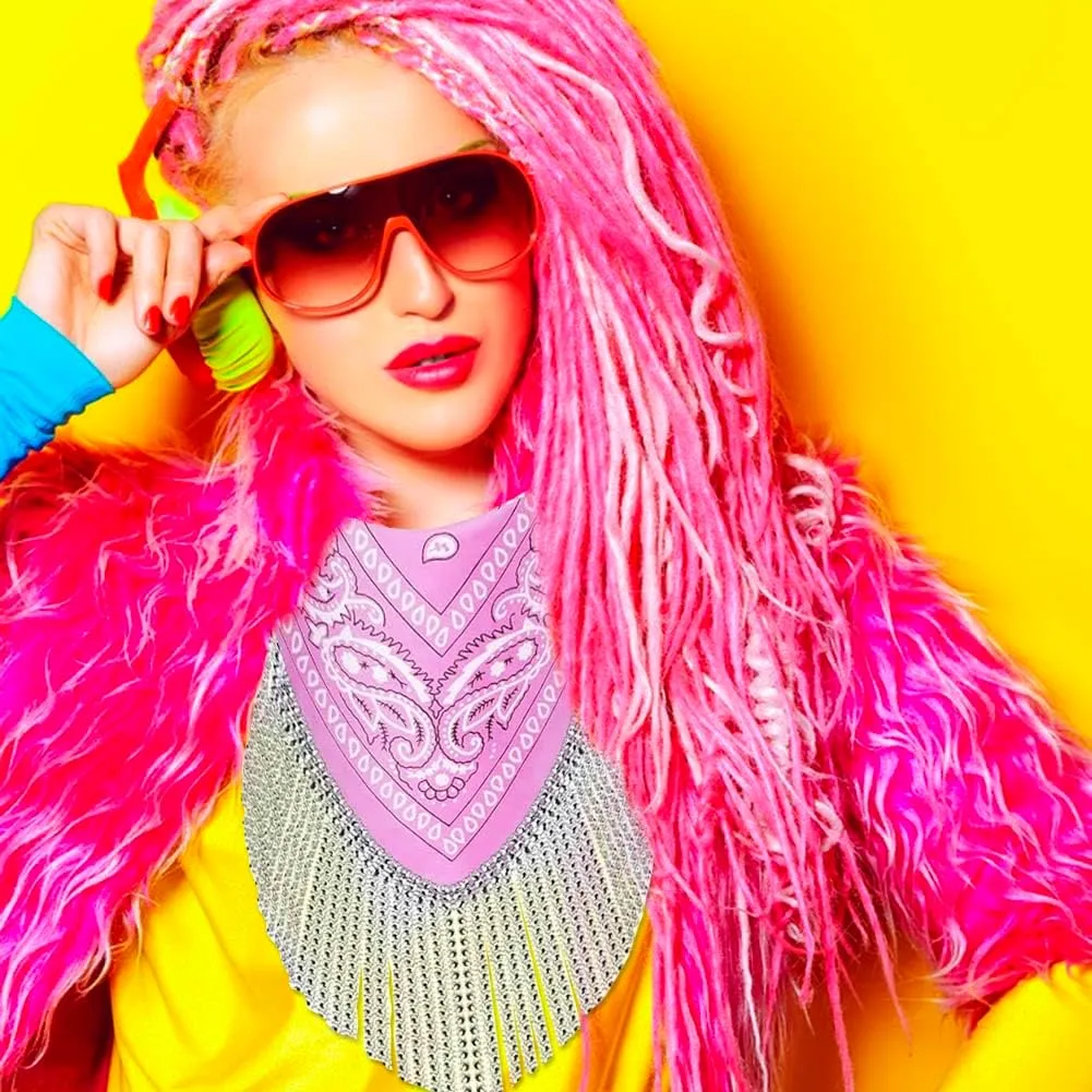 Cowgirl Bachelorette Bandanas Disco Rhinestone Fringe & Heart Sunglasses Paisley Pattern Bandanas Face Mask Scarf