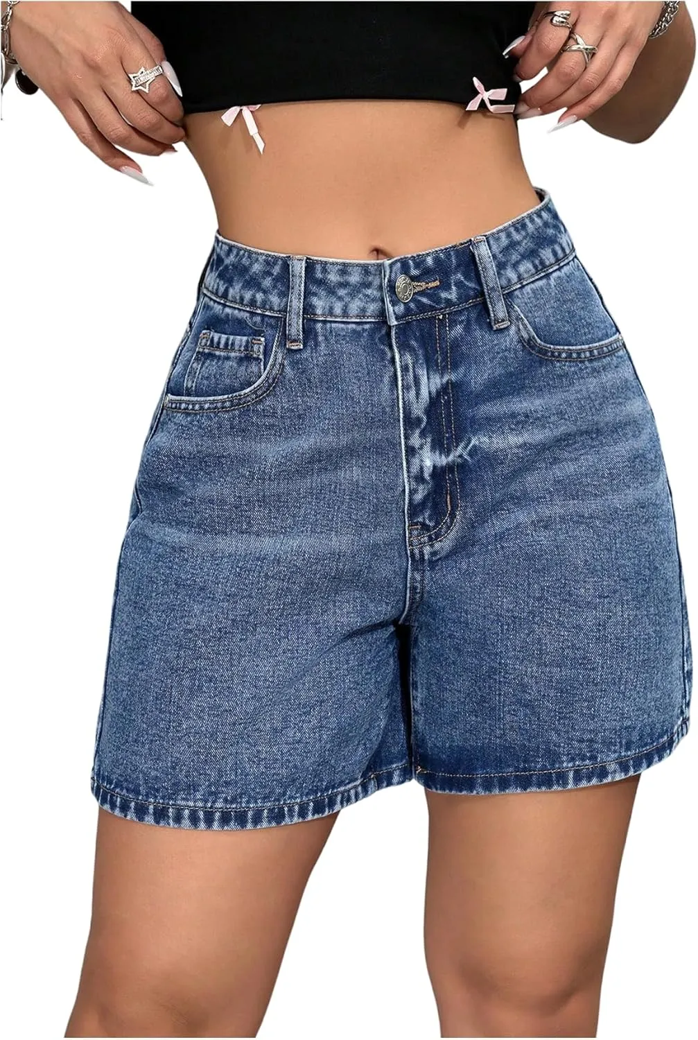 Floerns Women's High Waist Denim Shorts Summer Straight Leg Jean Shorts with Pocket