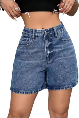 Floerns Women's High Waist Denim Shorts Summer Straight Leg Jean Shorts with Pocket