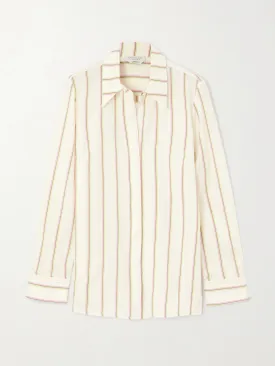 Ivory striped wool and silk-blend twill shirt