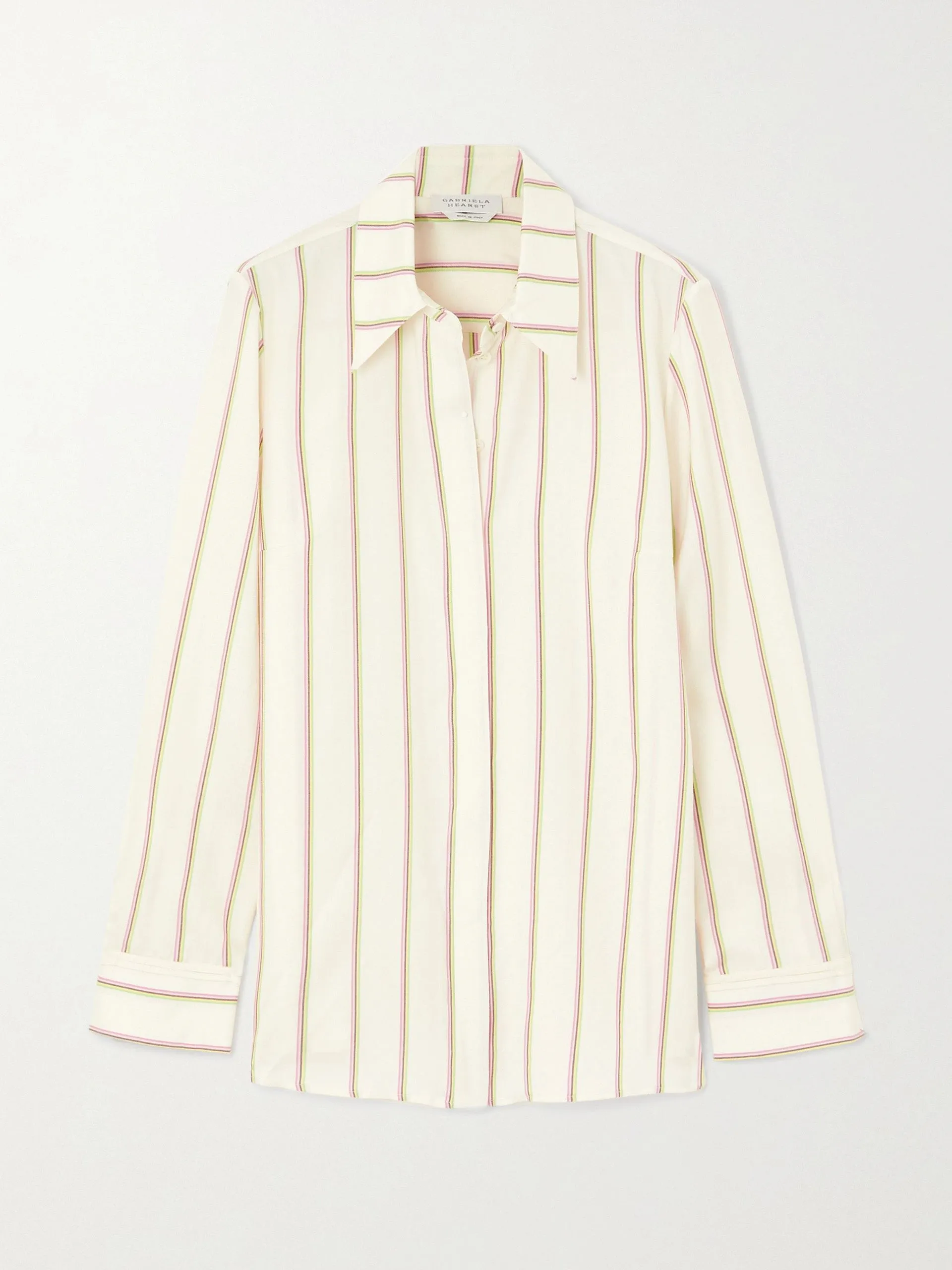 Ivory striped wool and silk-blend twill shirt