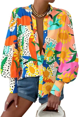 KIRUNDO Boho Tops for Women Blouses Dressy Casual Long Sleeve Floral Button Down Shirts 2025 Summer Spring Date Outfits