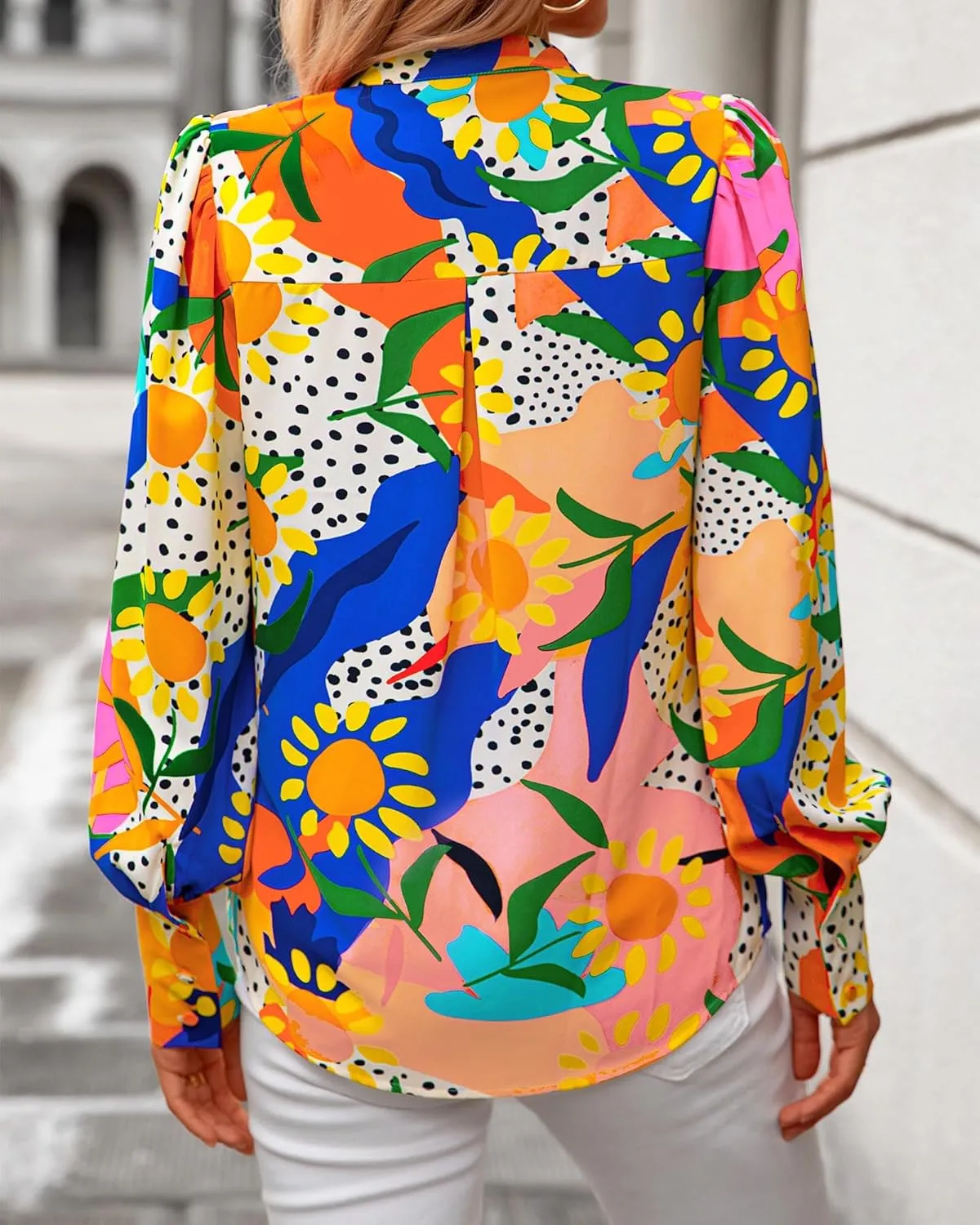 KIRUNDO Boho Tops for Women Blouses Dressy Casual Long Sleeve Floral Button Down Shirts 2025 Summer Spring Date Outfits