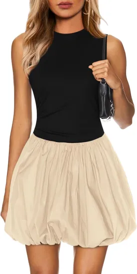 KIRUNDO Summer Bubble Dress for Women 2025 Casual Mini Spring Bodycon Cocktail Dresses Sleeveless Drop Waist Sundress Beach