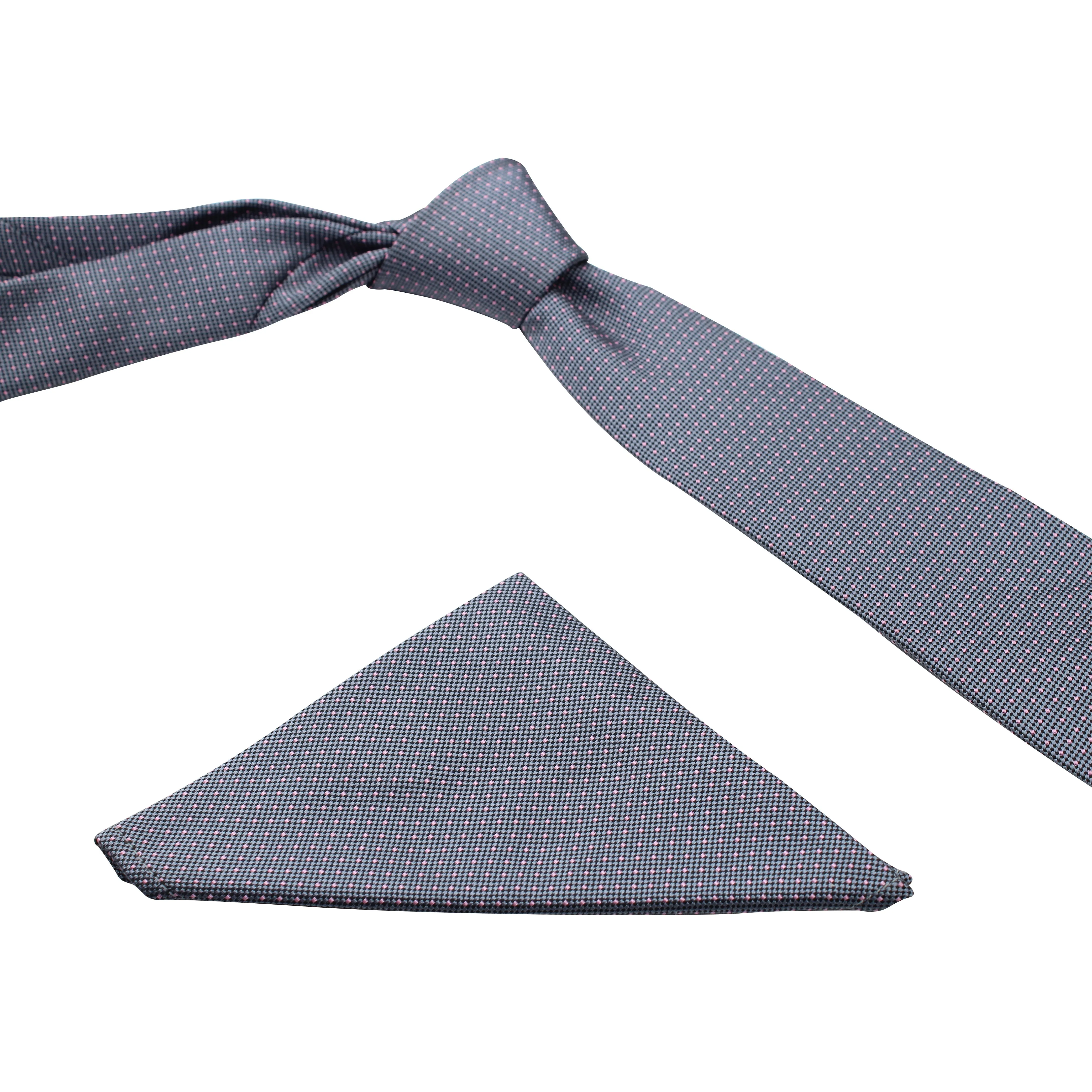 Kovove Gray Polka Dot Necktie and Pocket Square Gift Box
