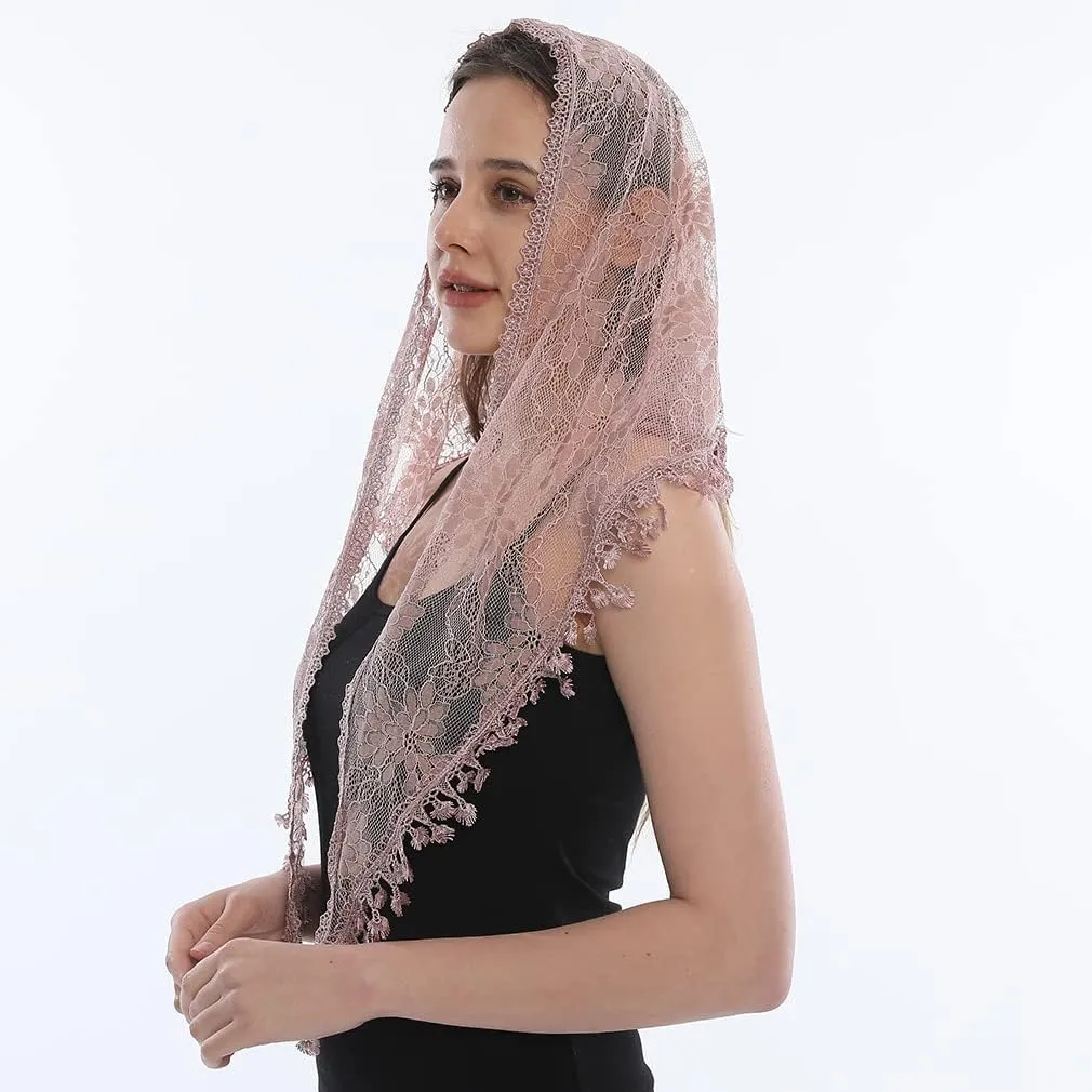 LMVERNA Lace Veil Triangle Mantilla Church Head Covering Latin Scarf for Mass Wedding Bridesmaids
