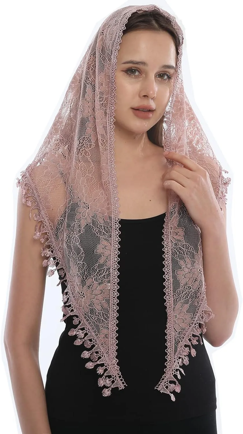 LMVERNA Lace Veil Triangle Mantilla Church Head Covering Latin Scarf for Mass Wedding Bridesmaids