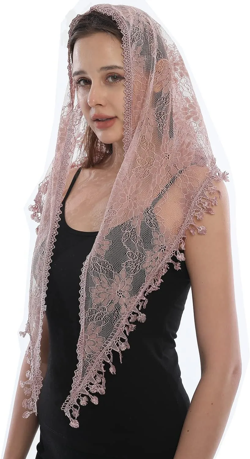 LMVERNA Lace Veil Triangle Mantilla Church Head Covering Latin Scarf for Mass Wedding Bridesmaids