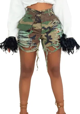Lucuna Women's Camo Shorts High Waisted Multi-Pocket Army Fatigue Camouflage Casual Cargo Shorts
