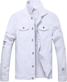 LZLER Men's Denim Jackets Distressed Destroyed Classic Vintage Slim Fit Ripped 2024 Fashion Trendy Trucker Jean Jackets