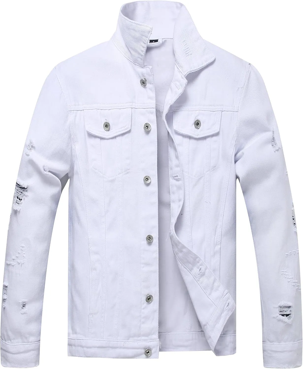 LZLER Men's Denim Jackets Distressed Destroyed Classic Vintage Slim Fit Ripped 2024 Fashion Trendy Trucker Jean Jackets