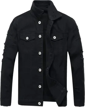 LZLER Men's Denim Jackets Distressed Destroyed Classic Vintage Slim Fit Ripped 2024 Fashion Trendy Trucker Jean Jackets