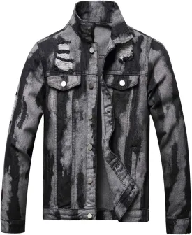 LZLER Men's Denim Jackets Distressed Destroyed Classic Vintage Slim Fit Ripped 2024 Fashion Trendy Trucker Jean Jackets