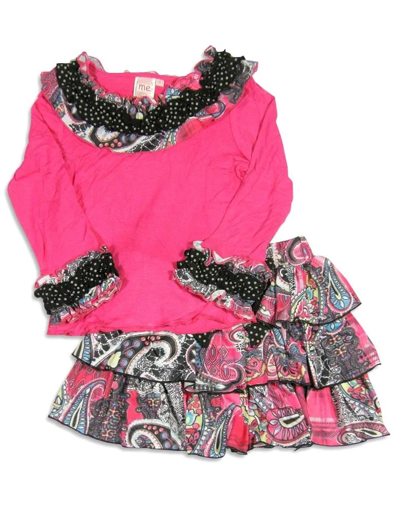 Me Me Me by Lipstik - Little Girls Long Sleeve Paisley Skirt Set