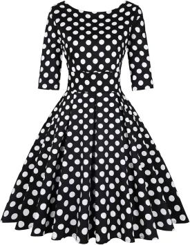 MINTLIMIT Women's 1950s Retro Vintage Cocktail Party 3/4 Sleeve Swing Dress