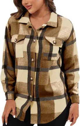 Nimsruc Flannel Shacket Women Fall Jackets Plaid Button Down Shirts