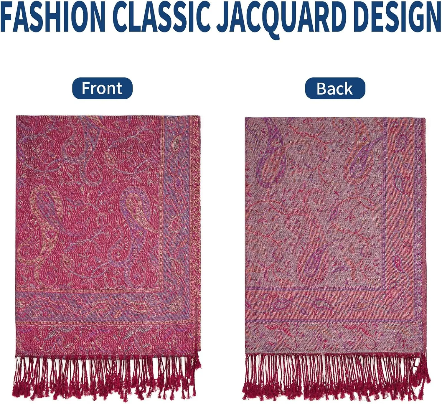 Paisley Pashmina Shawls and Wraps for Women Reversible Jacquard Festival Rave Pashmina Scarves with Fringe Vintage