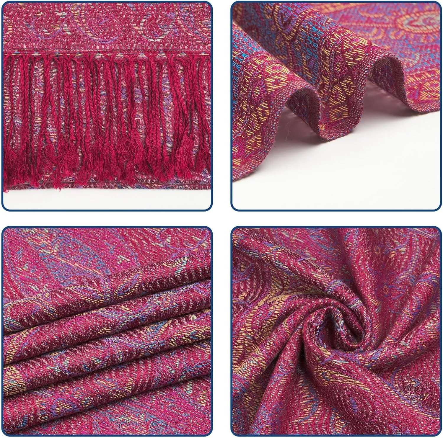Paisley Pashmina Shawls and Wraps for Women Reversible Jacquard Festival Rave Pashmina Scarves with Fringe Vintage