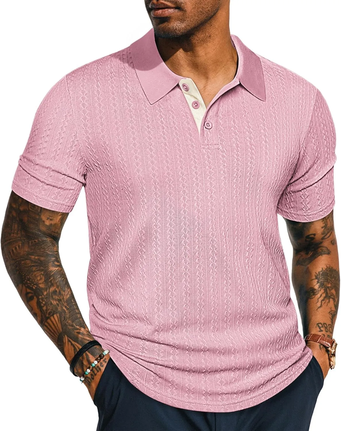 PJ PAUL JONES Mens Polo Shirts Short Sleeve Textured Polo T Shirt Summer Casual Knitted Golf Shirt