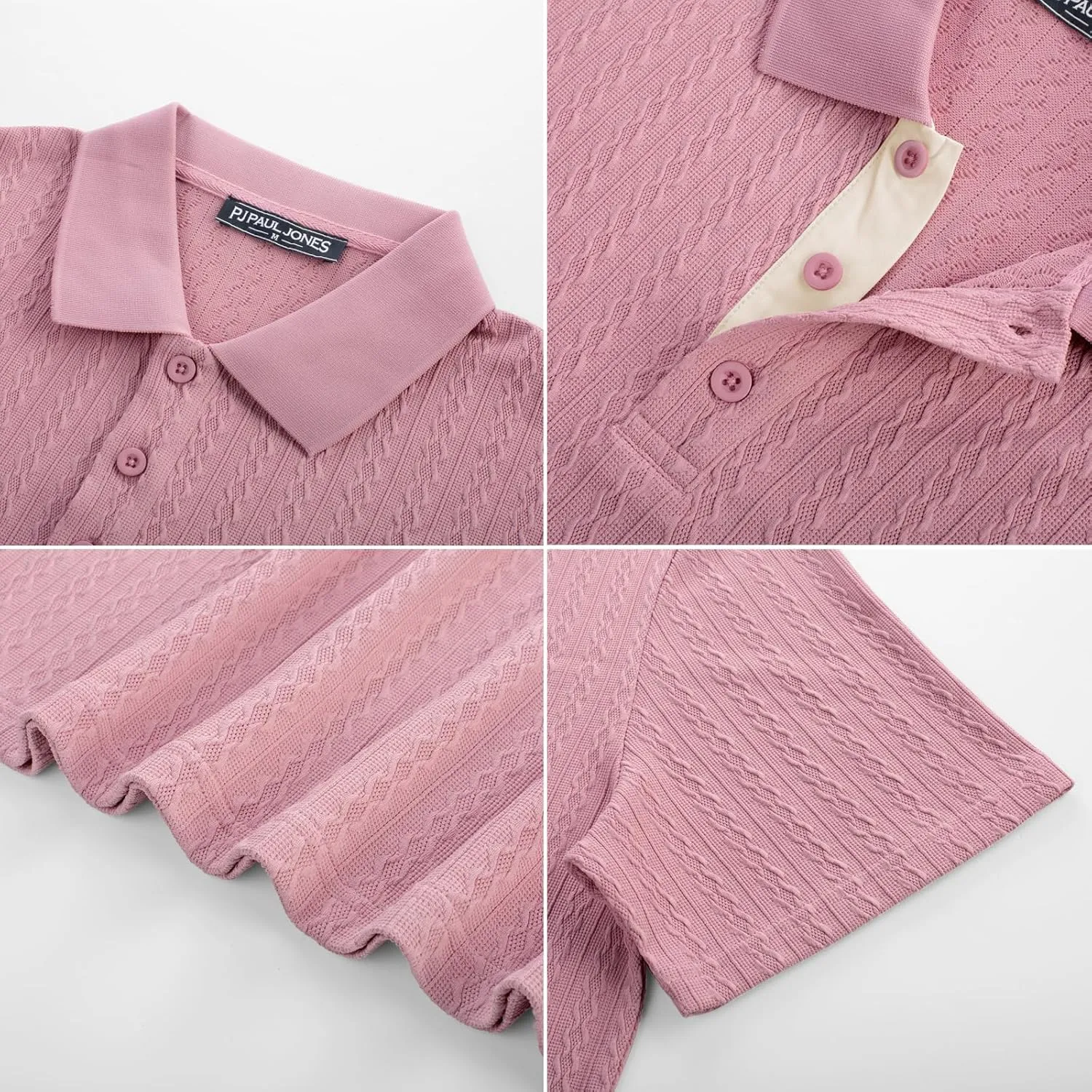 PJ PAUL JONES Mens Polo Shirts Short Sleeve Textured Polo T Shirt Summer Casual Knitted Golf Shirt