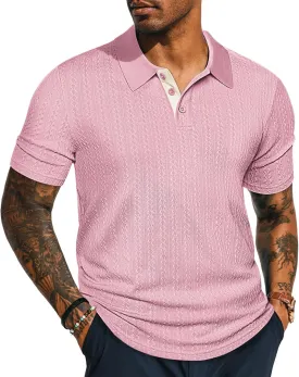 PJ PAUL JONES Mens Polo Shirts Short Sleeve Textured Polo T Shirt Summer Casual Knitted Golf Shirt