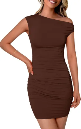 PRETTYGARDEN Women's 2025 Spring Mini Dress Sleeveless Off The Shoulder Ruched Short Fashion Bodycon Party Summer Dresses