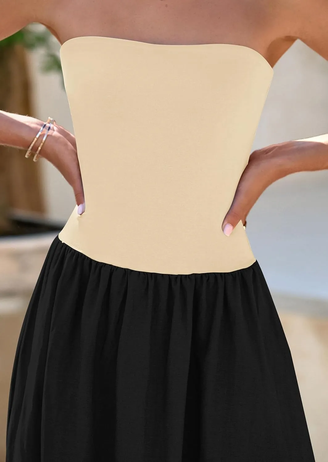 PRETTYGARDEN Women's 2025 Spring Strapless Maxi Dresses Patchwork Long Flowy Pockets Elegant Going Out Summer Tube Top Dress