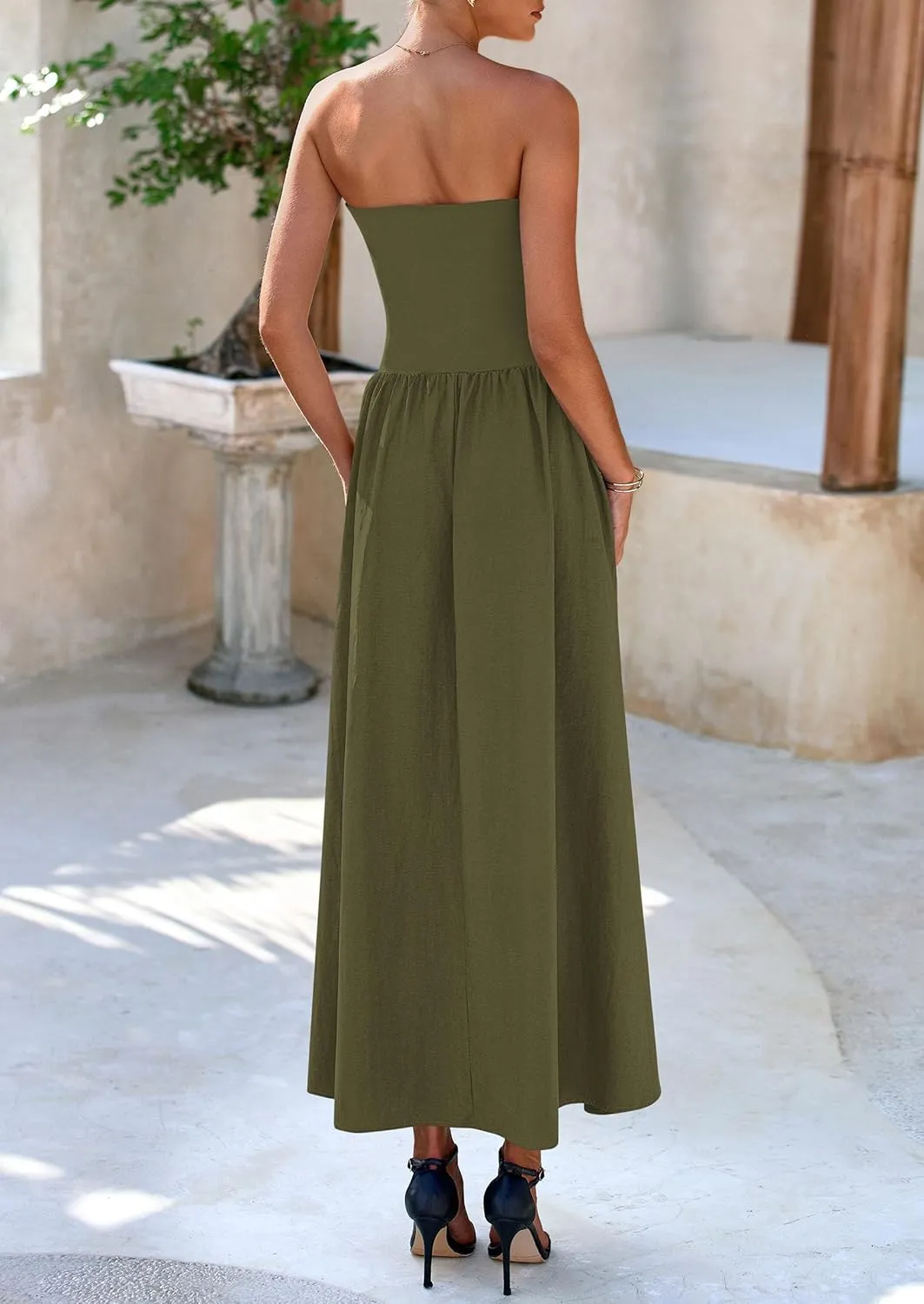 PRETTYGARDEN Women's 2025 Spring Strapless Maxi Dresses Patchwork Long Flowy Pockets Elegant Going Out Summer Tube Top Dress