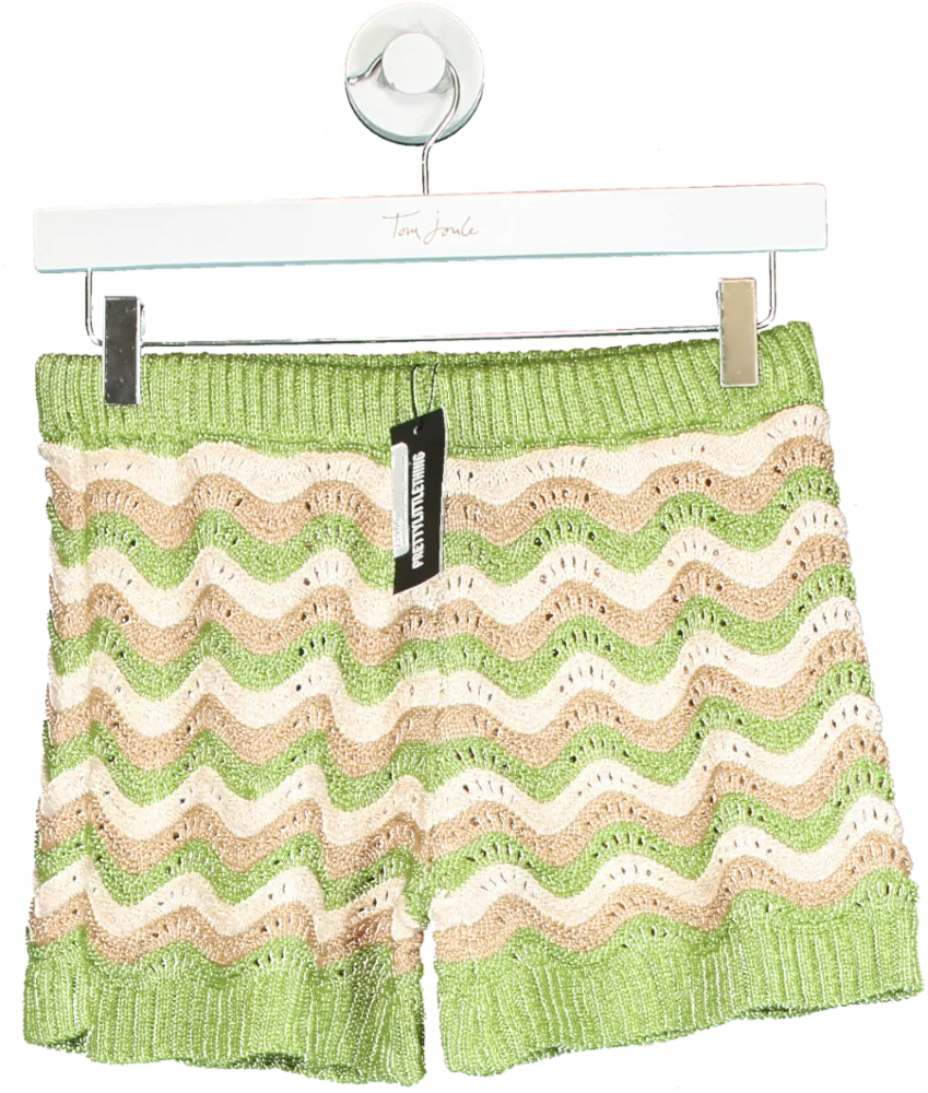 Prettylittlething Green Wave Knit Textured Mini Shorts UK S