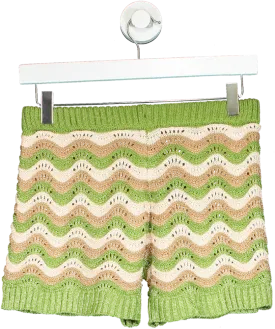 Prettylittlething Green Wave Knit Textured Mini Shorts UK S