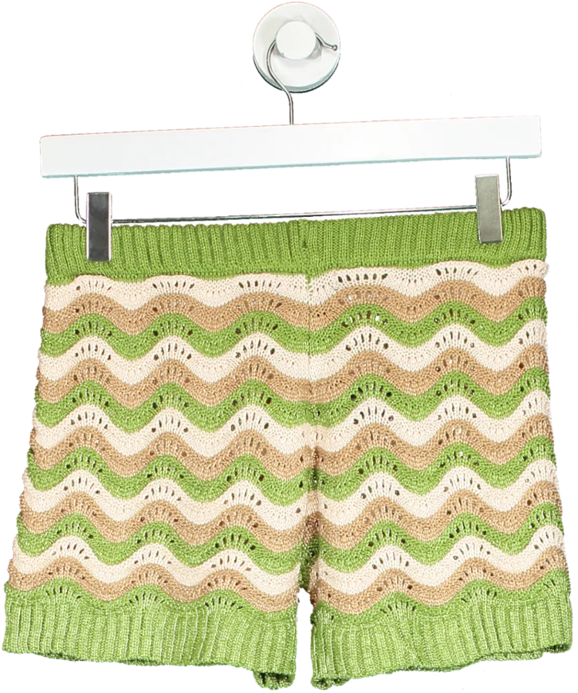 Prettylittlething Green Wave Knit Textured Mini Shorts UK S