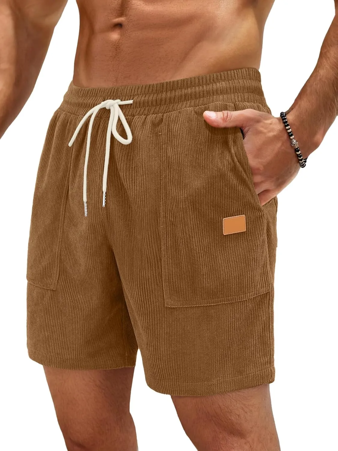 Sailwind Men's Casual Corduroy Shorts Lightweight Elastic Waist Drawstring Summer Beach Shorts