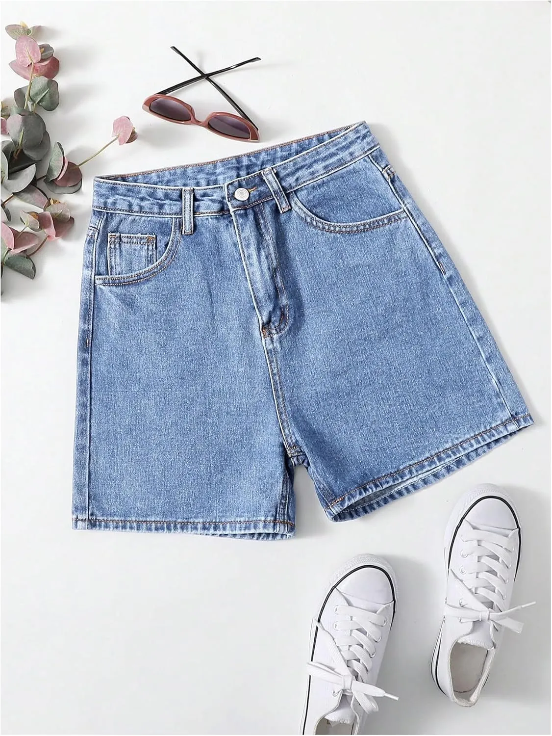 SHENHE Women's Summer Jean Shorts High Waisted Straight Leg Casual Vintage Denim Shorts